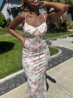 White & Pink Floral Maxi Dress